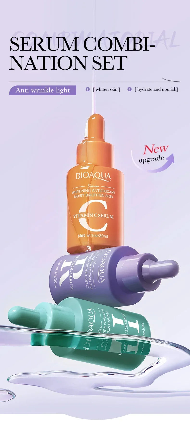 3pcs Vitamin C Retinol Hyaluronic Acid Serum Face Moisturizing Firming Brightening Facial Essence Skin Care Products